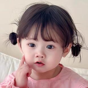 双丸子头儿童假发女自然空气刘海短发萌娃头套全头齐刘海真人发丝