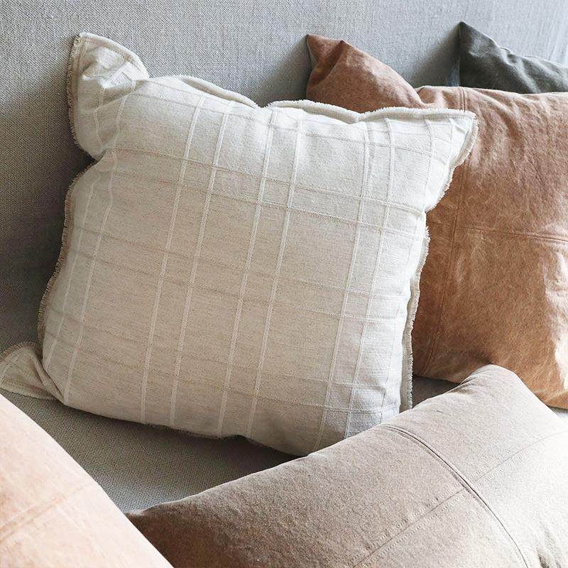 弋采现代简约格纹侘寂风沙发床棉麻腰枕方抱枕靠垫靠包靠背枕头套