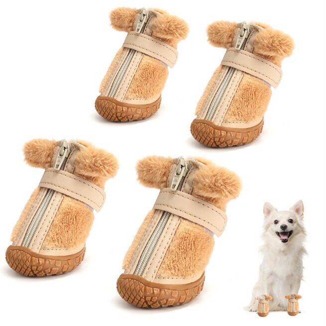新款直销跨境新款冬季毛绒狗狗鞋子保暖泰迪狗贵宾犬宠物狗鞋工厂