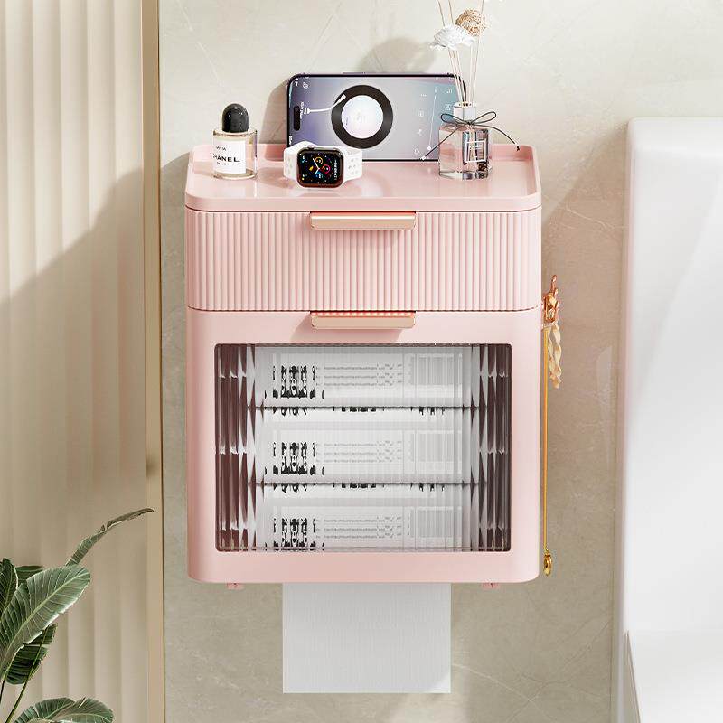 直销新款卫生间纸巾盒洗脸巾收纳盒免打孔防水厕所卷纸盒壁挂卫生