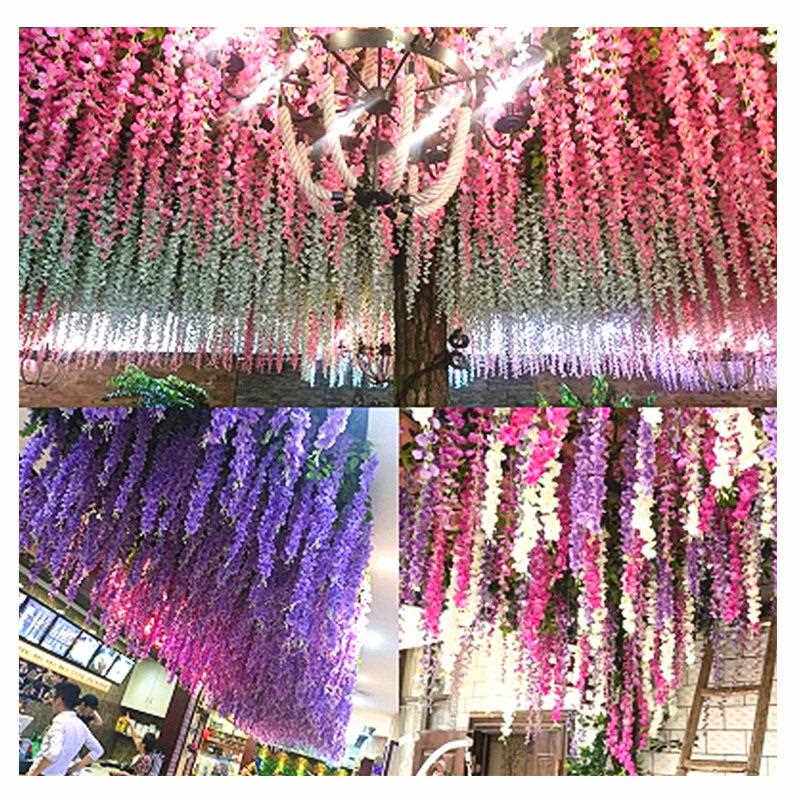 新款直销仿真紫藤花豆花串假花树叶藤蔓藤条家居阳台农家乐吊顶塑