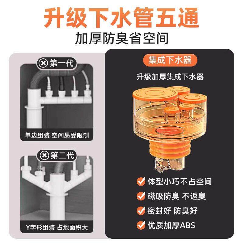 新款直销厨房管三通分流器洗菜盆排水接头集成器防返臭防臭水槽
