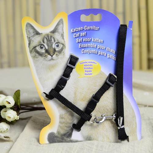 直销新款亚马逊宠物猫咪牵引绳猫咪工字型胸背带拴猫绳猫绳日用品