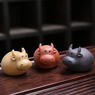 新款直销 紫砂茶宠小奶牛摆件茶玩茶艺手工可养招财牛茶盘茶虫小