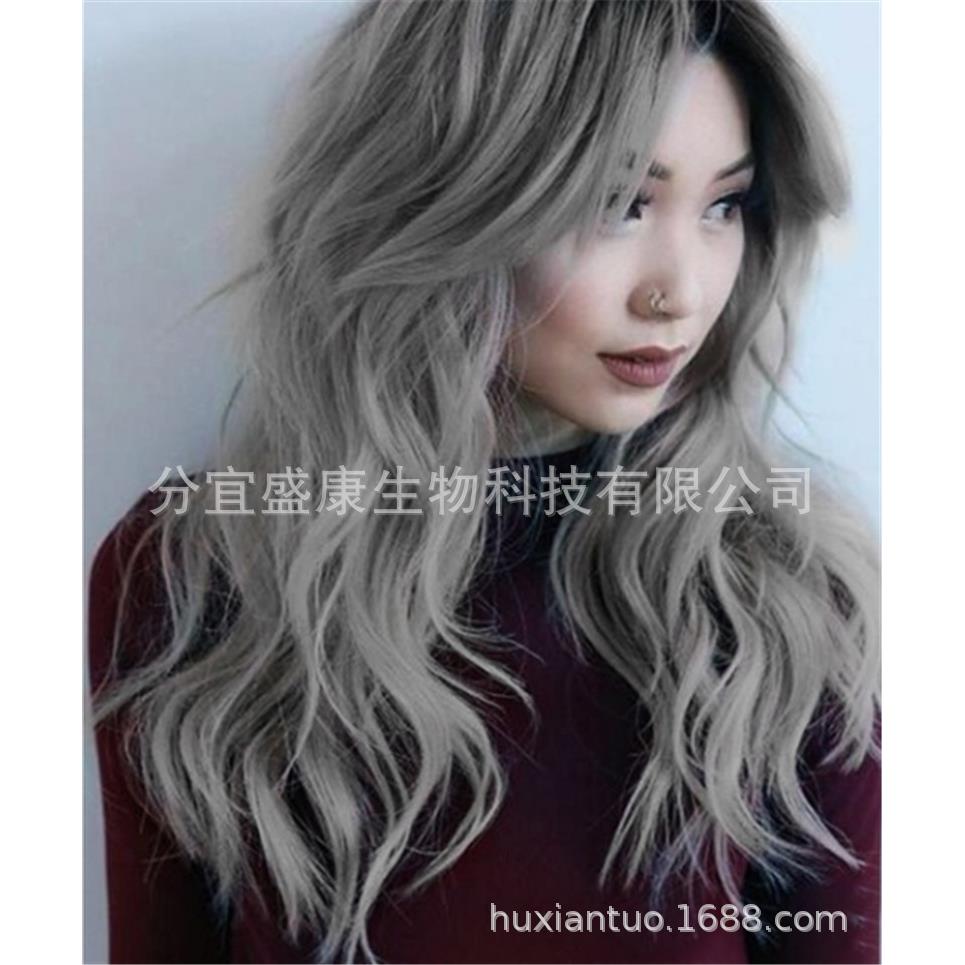 新款直销工厂女士欧美假发头套原宿烟灰色中分长卷发化纤发假发套
