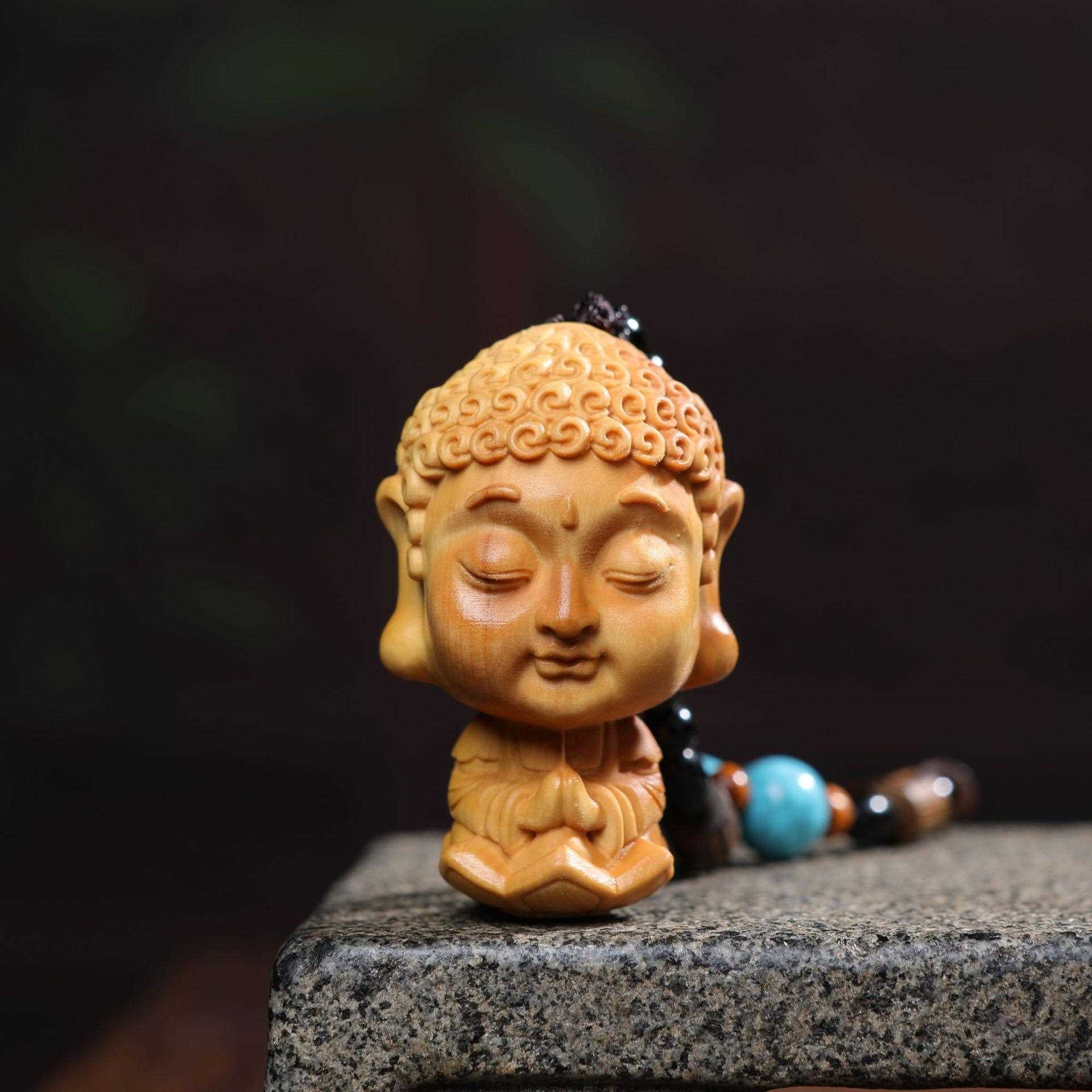 直销新款黄杨木雕生肖手把件普贤不动明王吊坠挂件