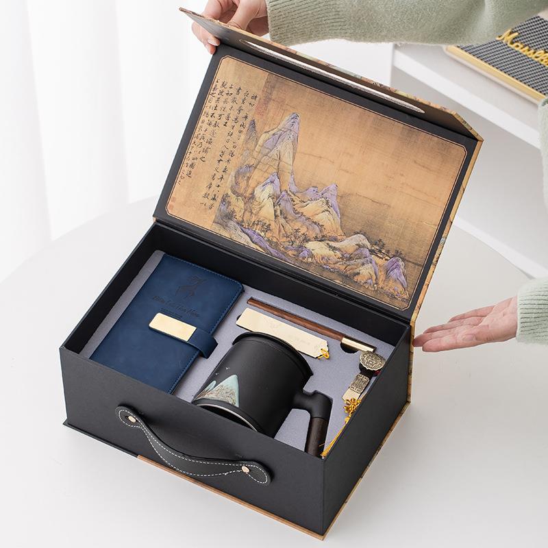 直销新款创意陶瓷茶杯礼盒装国潮记事本礼品套装双11文创商务礼盒