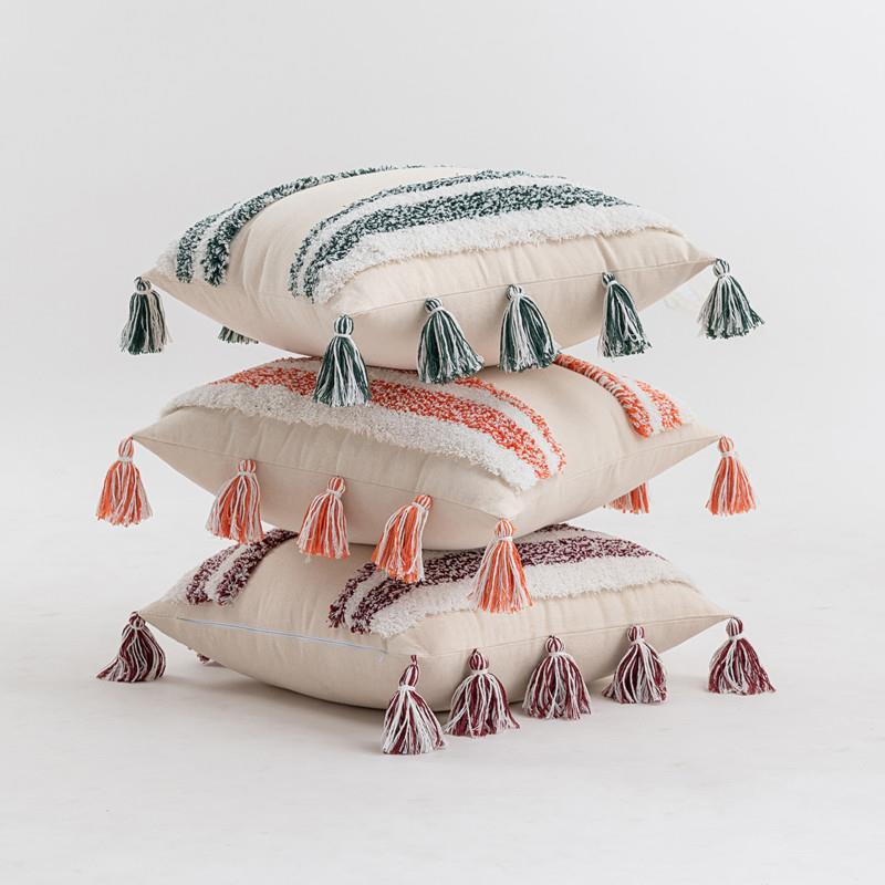 直销新款ins风簇绒抱枕套波西米亚民族风靠垫套客厅沙发飘窗流苏