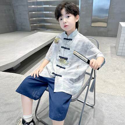 英国 男童2025新款汉服古风套装夏季中式国风儿童表演服