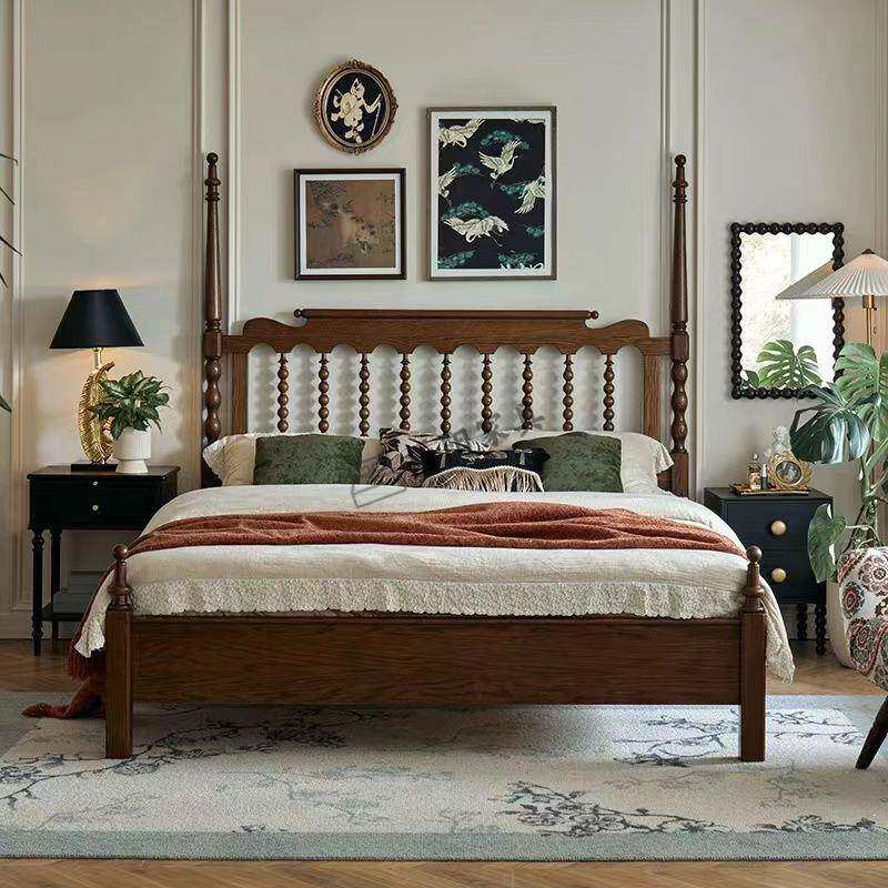 中古风法式复古樱桃木实木床1.5米单人床主卧1.8米红橡木全实木床