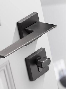 真皮门锁室内房门锁静音门把手灰色黑色分体锁家用实木门通用型