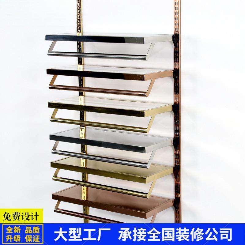 服装店卡立柱梯柱AA柱黑色不锈钢玫瑰金层板侧挂服装挂衣展示架