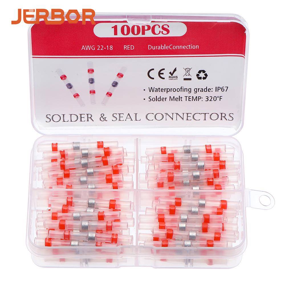 直销100pcs焊接密封对接连接器端子红色防水焊锡环热缩端子