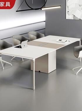 简约现代会议室桌椅组合轻奢白色六人小型开会桌培训桌会议桌长桌
