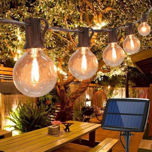 太阳能灯串玻璃塑胶G40LED圣诞节日花园装饰灯智能彩灯发光节日灯