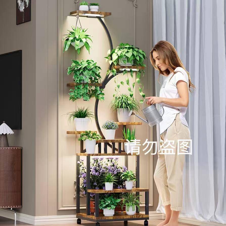 铁木结合植物架家用阳台盆栽多层展示架创意绿植整理
