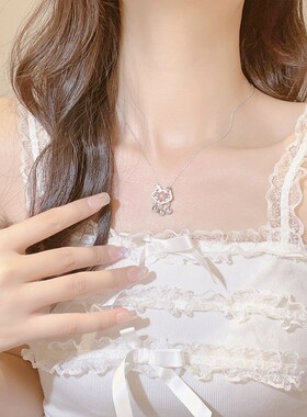 S999平安锁项链女粉水晶吊坠小众2024新款520礼物送女友