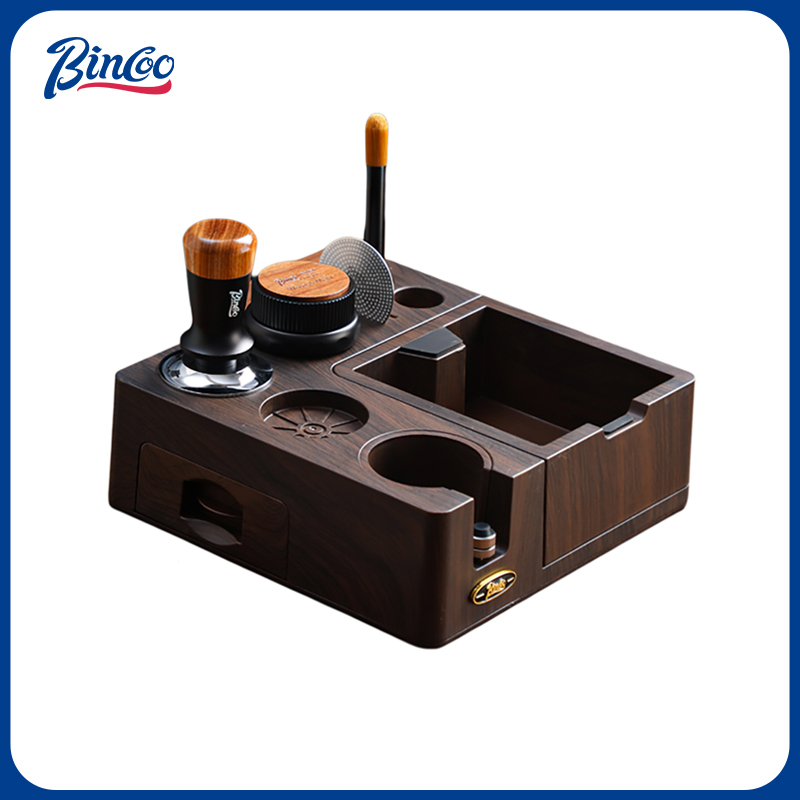 Bincoo木纹咖啡压粉底座敲渣桶一体布粉器压粉锤手柄器具收纳套装