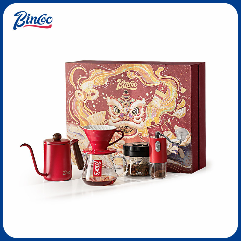 Bincoo新年礼盒手冲咖啡壶套装节日乔迁送礼手冲套装咖啡器具红色,餐饮具,咖啡壶,淘宝优惠券,粉丝福利购,淘宝优惠卷