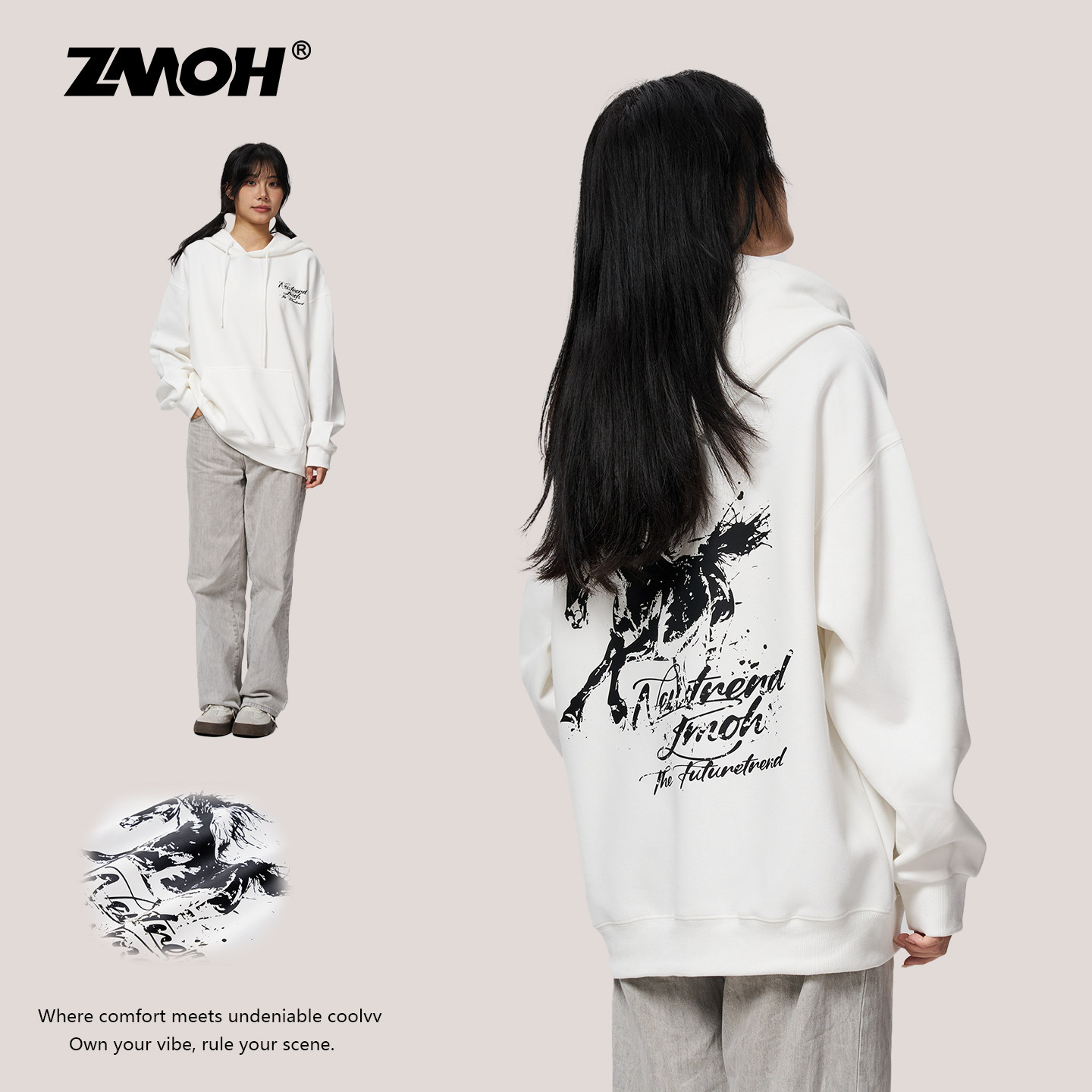 ZMOH连帽情侣加绒卫衣马年2026年秋冬新款男生保暖长袖上衣女