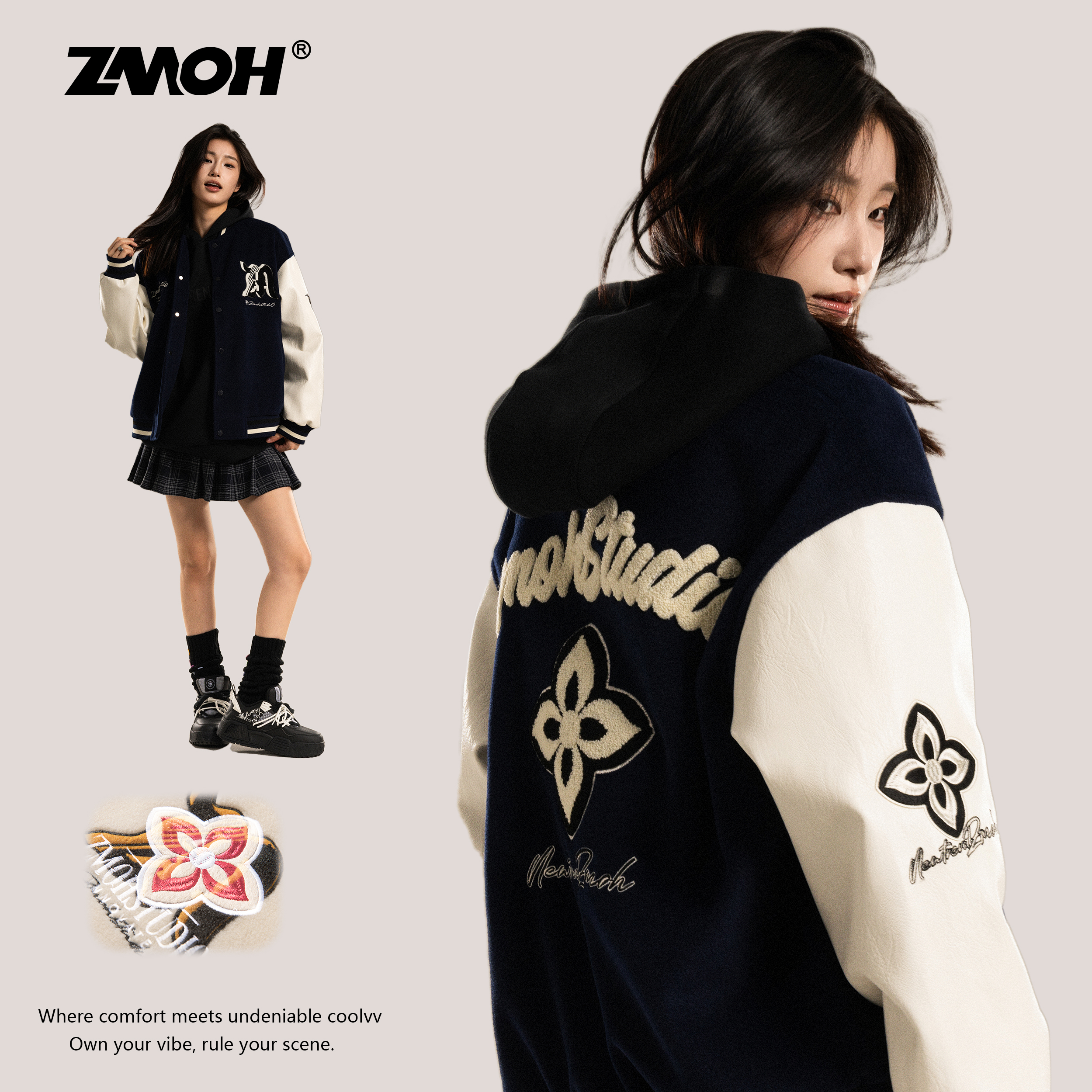 ZMOH男士棒球服2025年秋季新款女生痞帅休闲美式情侣刺绣夹克外套