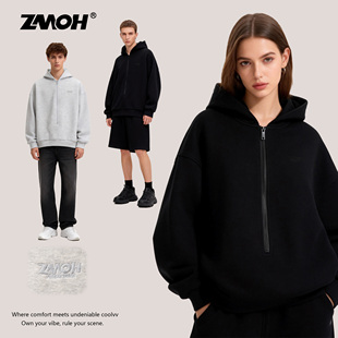 ZMOH情侣半拉链连帽卫衣2026年春季新款刺绣男士保暖长袖女生上衣