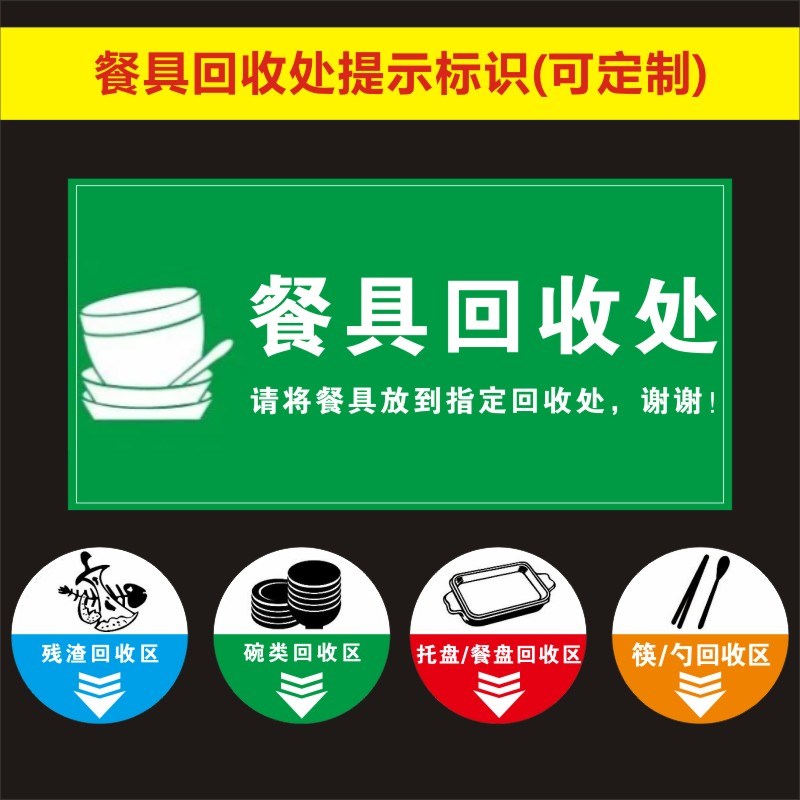食堂自主餐厅餐具回收处区标识餐具分类投放指示标识贴纸标牌L