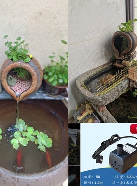仿陶罐流水口水幕墙流水罐庭院鱼池水景田园几何玻璃钢喷泉摆件