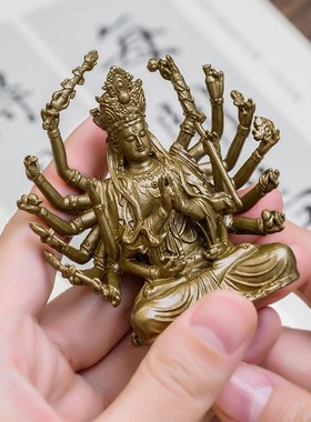 简修行准提佛母铜像准提菩萨像摆件精致小随身佛像中式家居装饰品