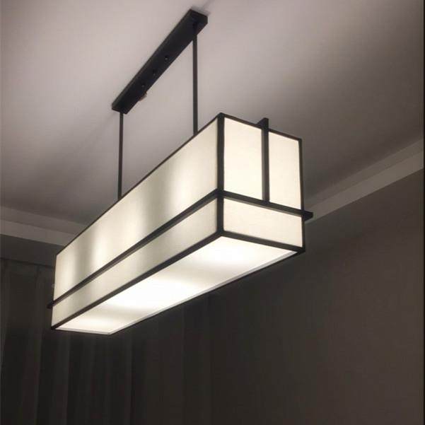 新吊艺现厅代中式家居铁亚麻布艺长方形客前台灯工程款LA灯具