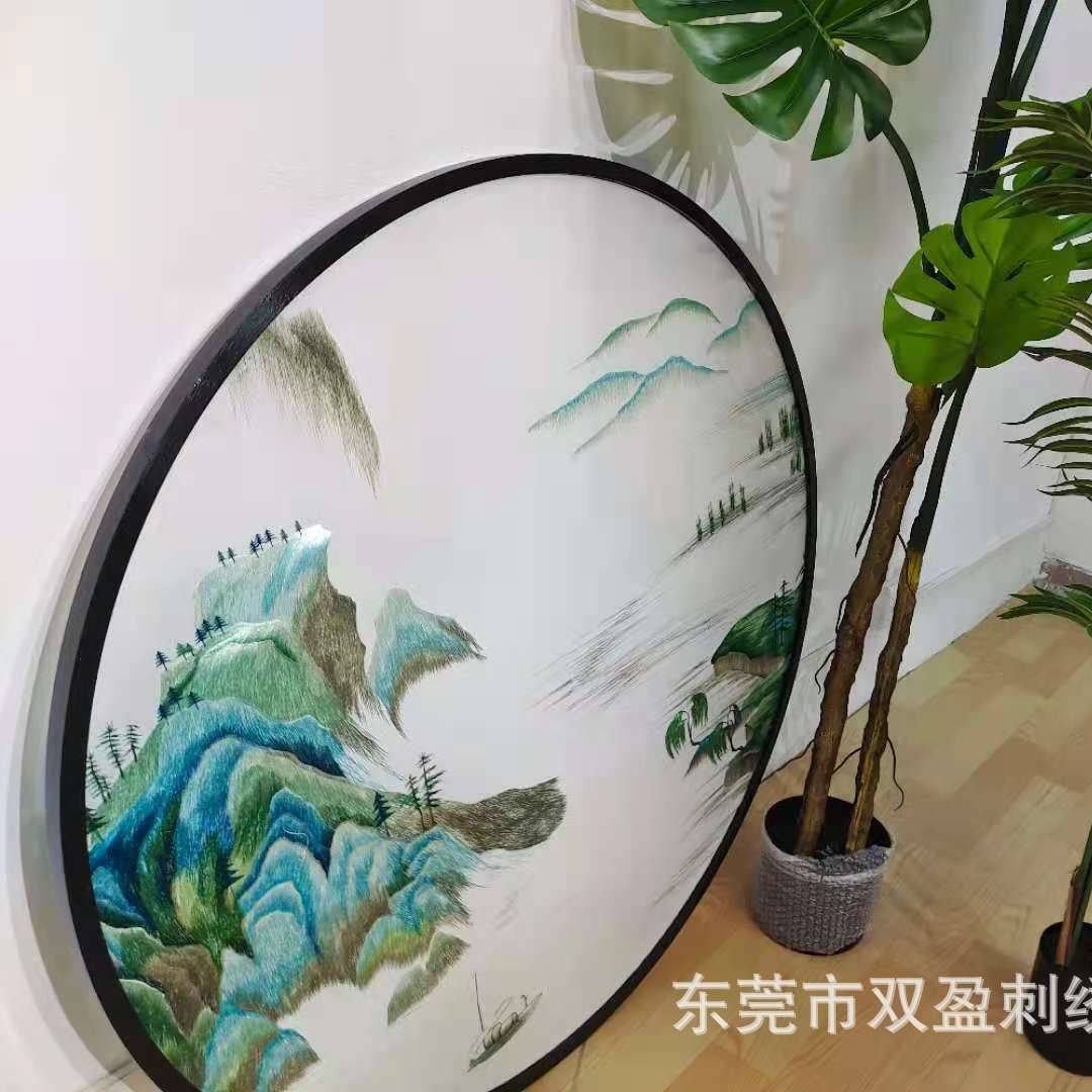 苏绣双面机器刺绣半透明纱布画屏风入户玄关隔断居家装饰台双面绣图片