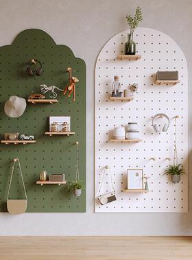 实木洞洞板入户玄墙上置面物架挂板架隔花关JAJ板墙展示收纳架