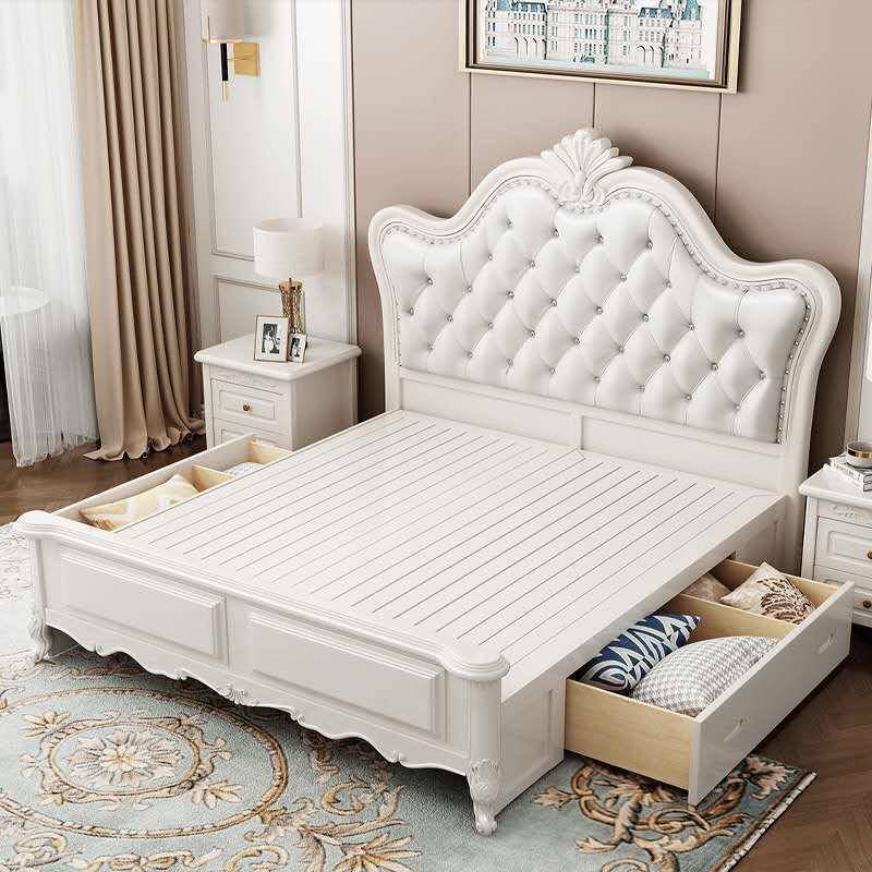 欧式实木qx-611#床白色1.18米软靠简约双人婚5床美雕花式.M公主高