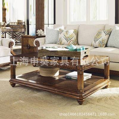 美式乡复FWM古经简约墅实典木茶几客厅会村客小茶桌酒店家用别样