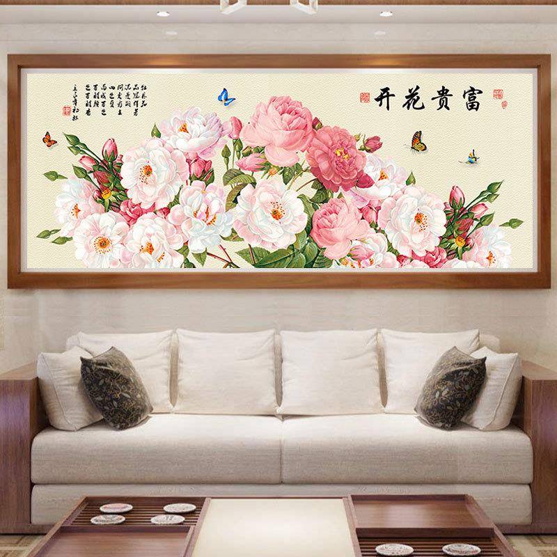 2SLZ05钻2石画满钻现代简约客厅卧清新富贵花开室贴钻砖绣十字石