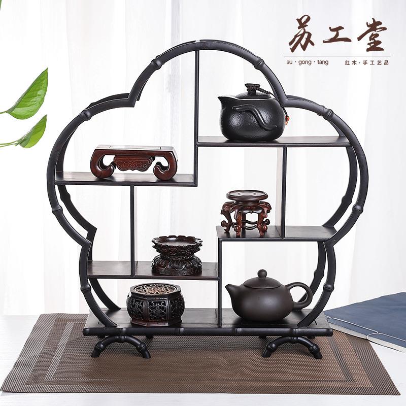 紫光檀竹节博古架实木摆小件式客无厅工艺品多宝阁茶具架置中物型