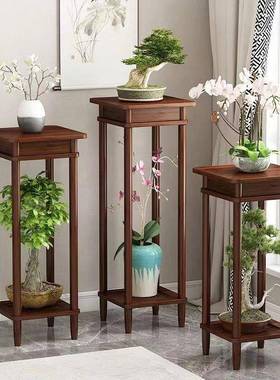 新中式花架子客厅花盆物落架高花DPO架楠竹原木置架室内台阳花台