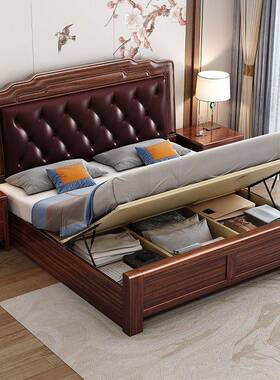 乌金木新中式物实木床主卧1.8米OLR双小人床现简约户型代1.5米储
