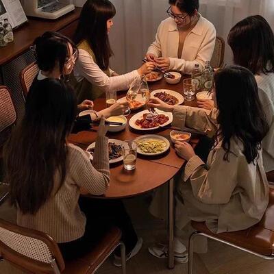 中古JSV风木半不锈钢可折叠餐桌家小户型伸用缩长方圆实形实木饭