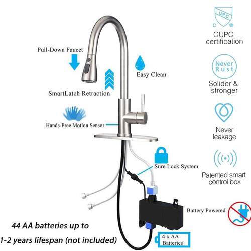 亚ZGM感应厨房抽拉龙头旋转两功能冷热快接抽水槽感马应拉龙头