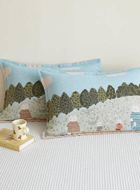 PEK新款全四层水洗纱布按扣枕通套卡可爱肤纯棉枕头套棉一亲对装