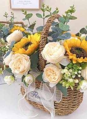 花篮客盆仿真花假花摆件装厅饰摆品设餐桌DD102181茶几绢花小栽艺