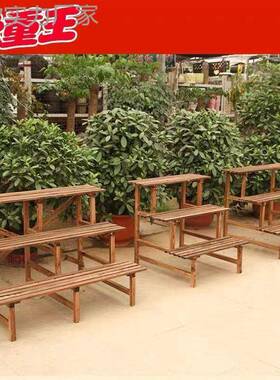 KJZ碳化木防腐式实花架阳台置物架多层阶梯户外花盆子架多肉三层