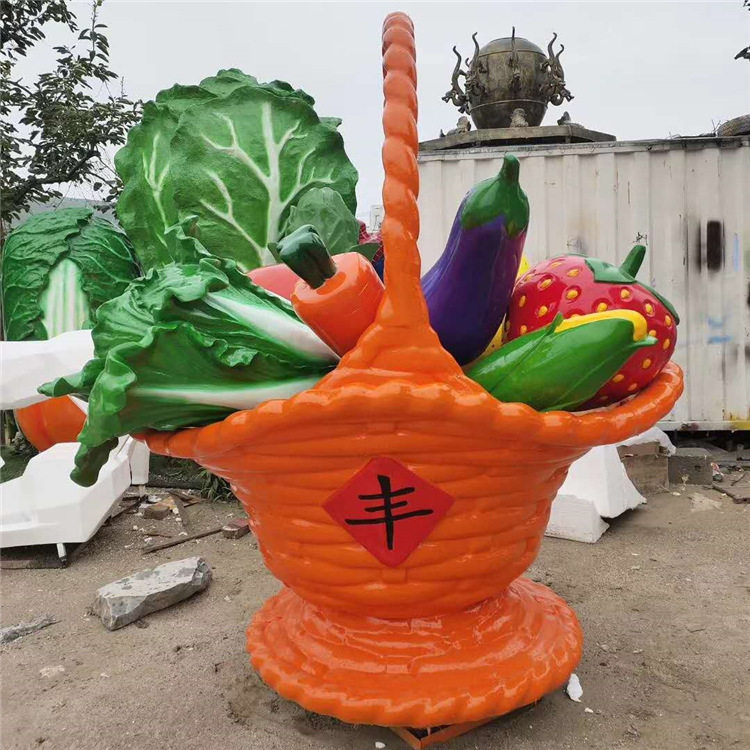 玻璃钢果蔬篮子雕塑树脂水果蔬菜大花篮摆件彩绘丰收果篮模型