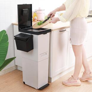 日式双层垃圾分房垃圾桶家用分F97M98MM大号厨干湿离按类压脚踩式