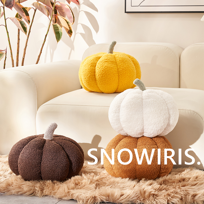 ins风南瓜抱枕纯色网红羊羔绒靠垫沙发车载装饰靠枕可爱异形腰靠