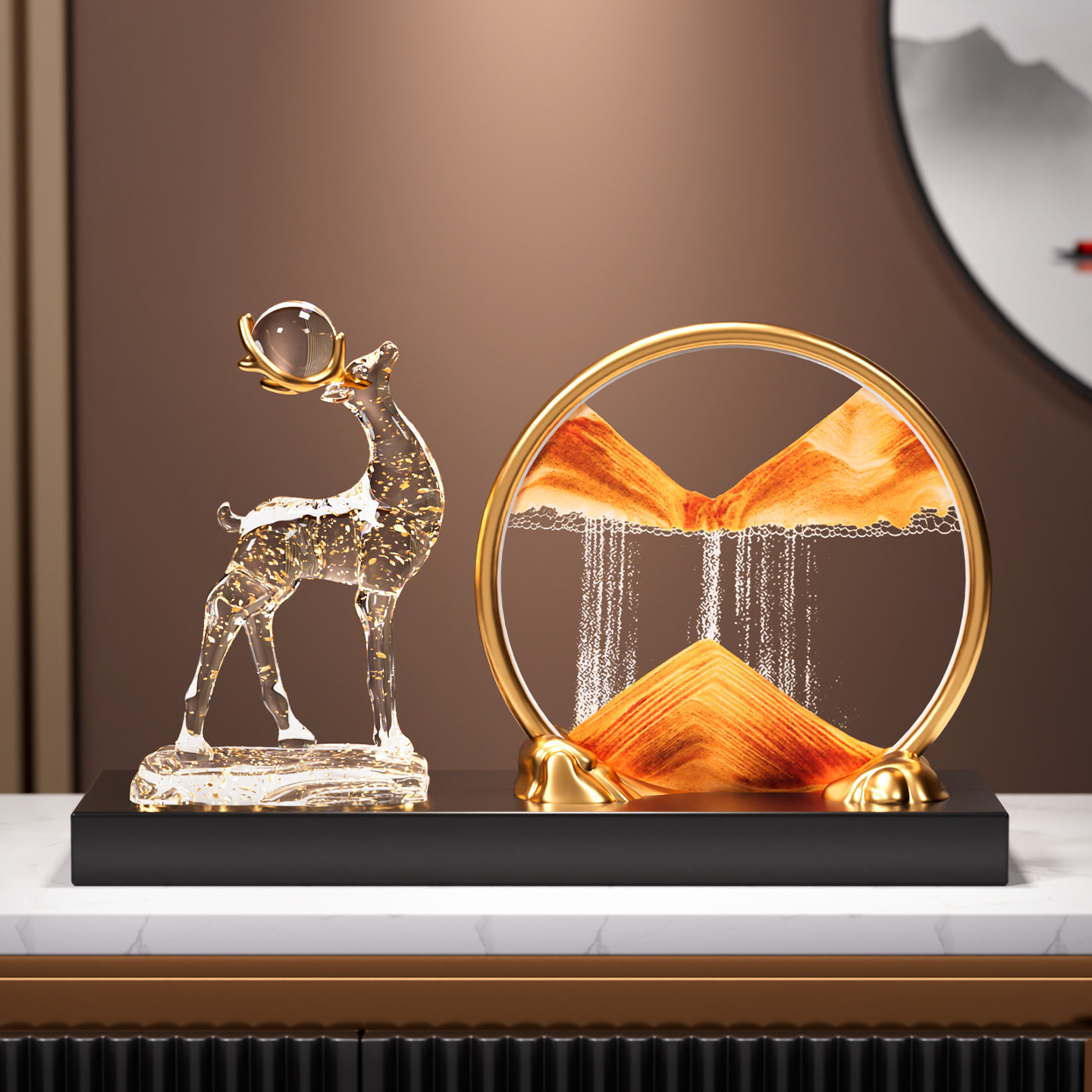 招财福鹿摆件创意高档流沙画酒柜电视柜客厅玄关装饰乔迁新居礼物,家居饰品,装饰摆件,淘宝优惠券,粉丝福利购,淘宝优惠卷