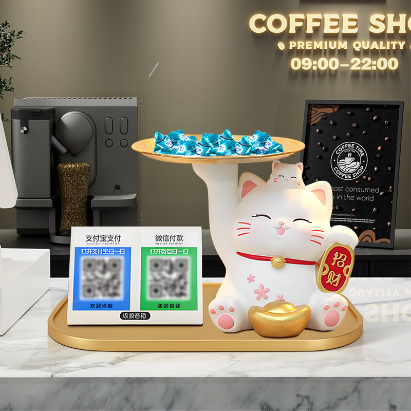 招财猫摆件店铺开业二维码收银台招财进宝发财大吉装饰品新店礼物