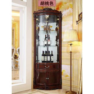 木三角酒柜QFW转角柜酒柜一体客厅欧式玻璃实三墙角角形弧形展示