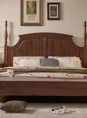 北风美黑胡桃木实木床木双樱ZVR桃中古高靠背主卧室1.8米人大床